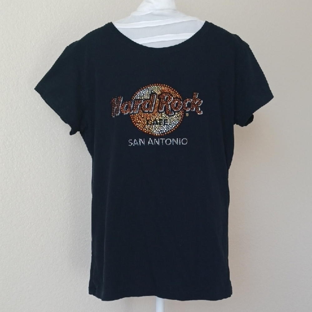Hard Rock Cafe San Antonio 100% Cotton T-shirt Black, Womens Fit Size Large